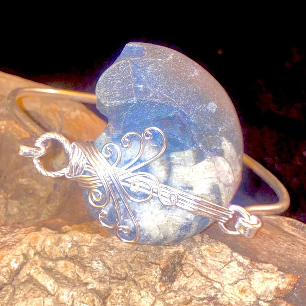 Ammonite Fossil 925 Silver Plated Wire Wrapped bracelet